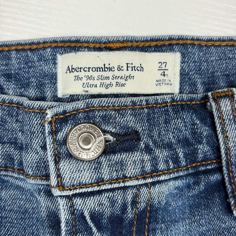 Abercrombie & Fitch The '90s Slim Straight Ultra High Rise Distressed Jeans 27 - Picture 7 of 9